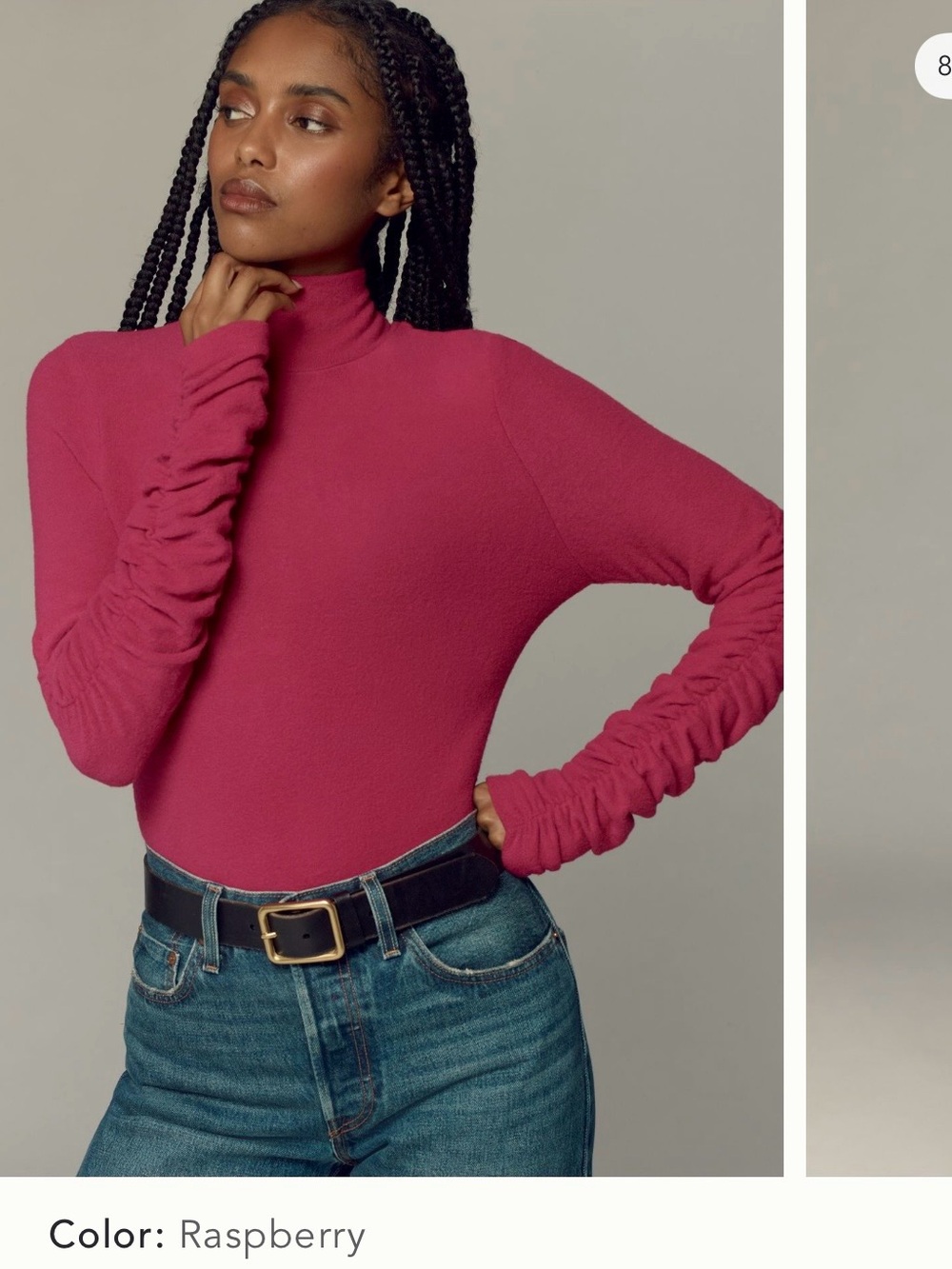 Anthropologie NWT Raspberry Long Ruched-Sleeve Turtleneck Top